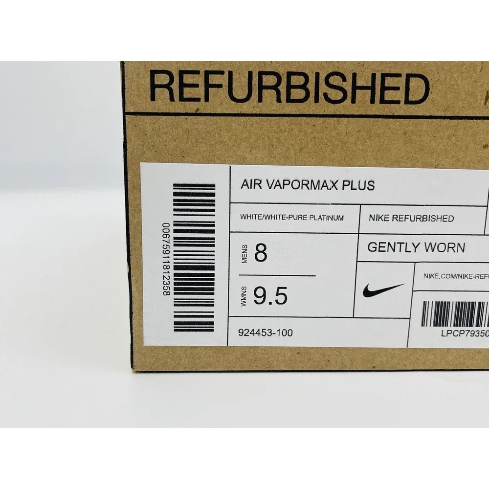 Size 8- Nike Air Vapormax Plus 924453‑100 *Professionally Refurbished by Nike*